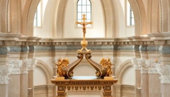 Crucifix on baldachino of California chapel