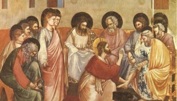 Christ dialogues with Peter at the washing of the feet