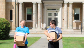 Students retrieve packages from Kenarden Hall
