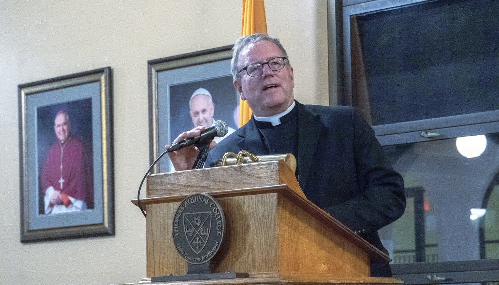 Bishop Barron speaks to students