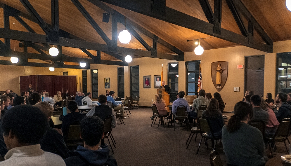 Bishop Barron speaks to students