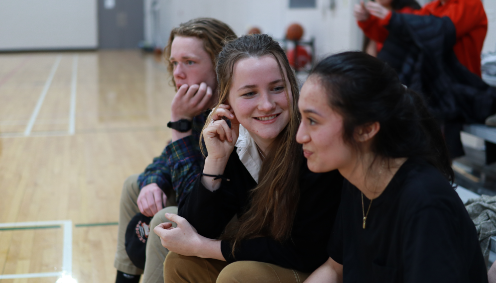 Students playing basketball