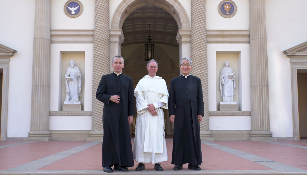 Fr. Marczewski, Fr. Paul, and Fr. Chung together on the Chapel steps