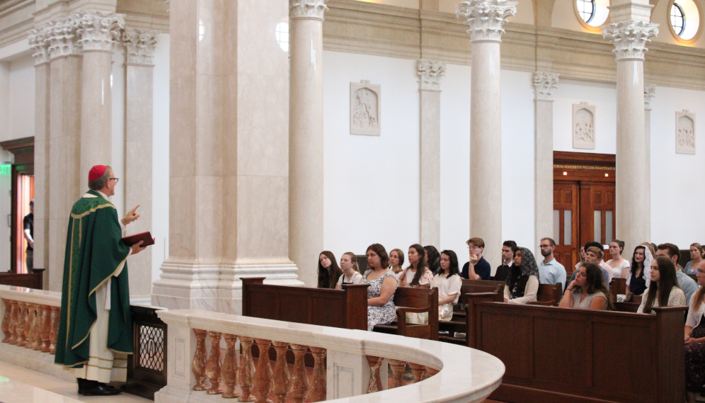 Bishop Barron visits with Summer Program students