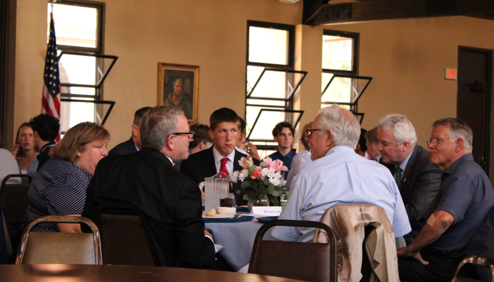 Bishop Barron visits with Summer Program students