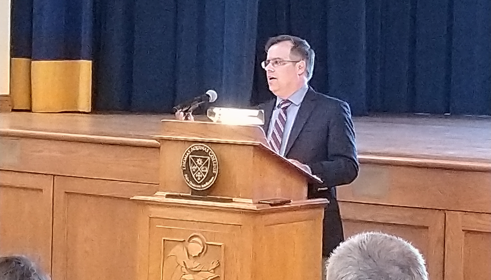 Dr. Goyette delivers a speech in the Auditorium