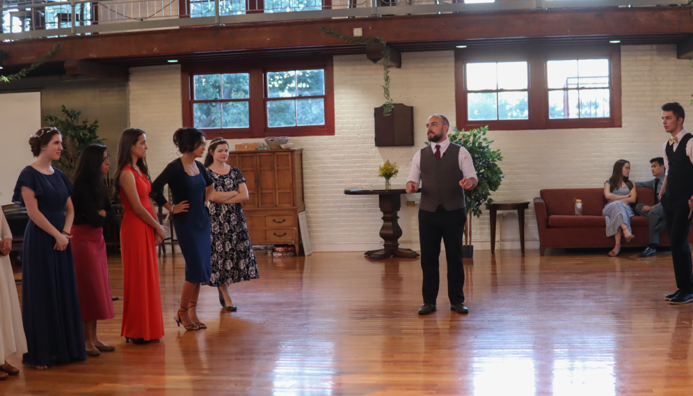 A senior teaches a dance class