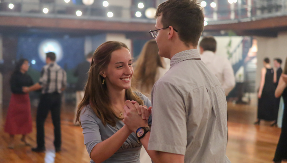 Close shot of two dancing