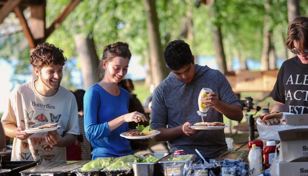 Students assemble their burgers