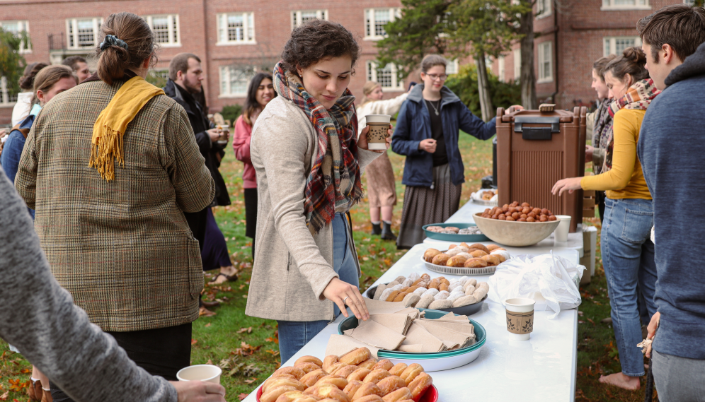 A student selects a donut