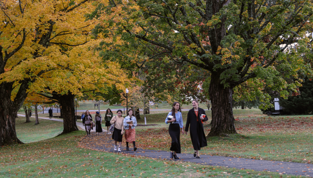 Students walking along the path