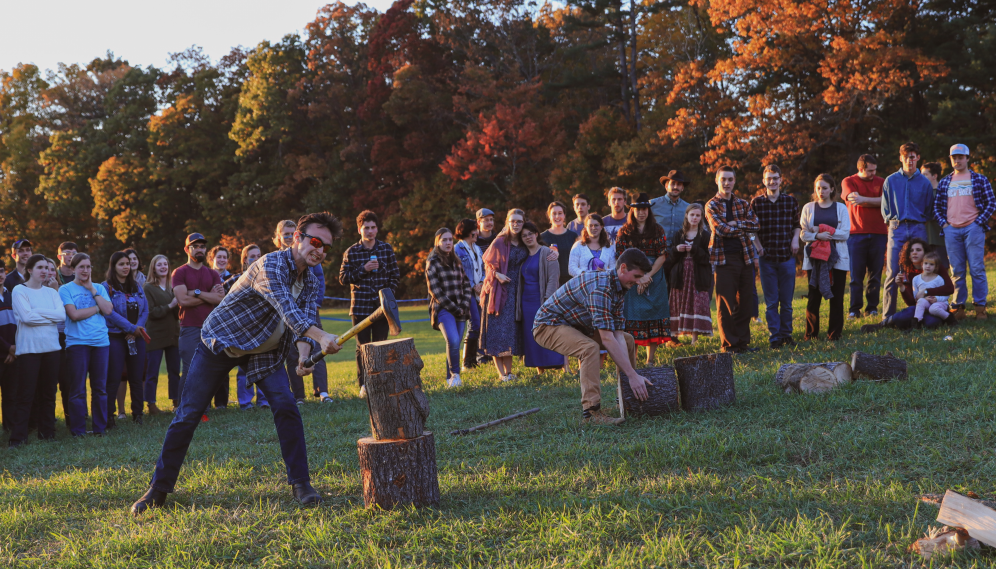 Two compete at log chopping