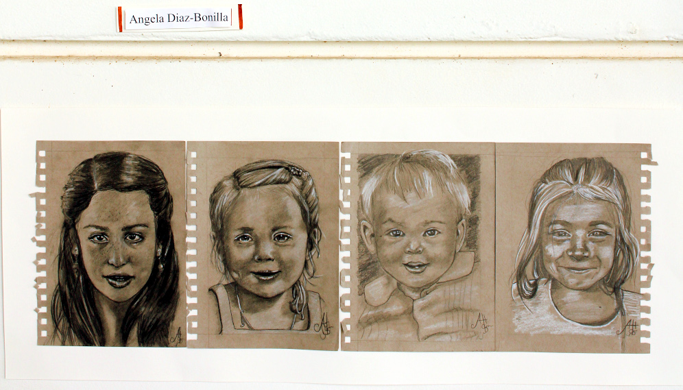 Four pencil drawing of babies and children by Angela Diaz-Bonita