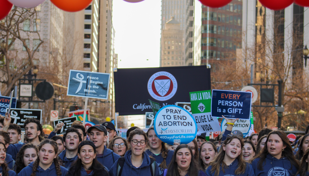 Signs aloft, the students march