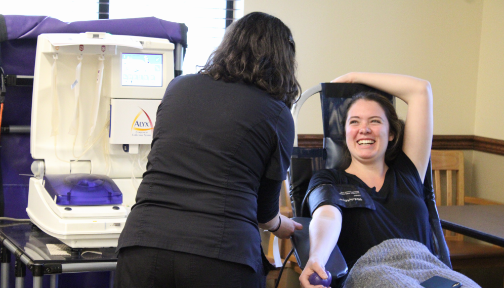 A student gets their blood drawn