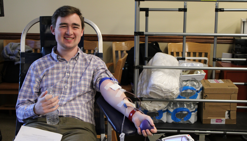 A student gets their blood drawn