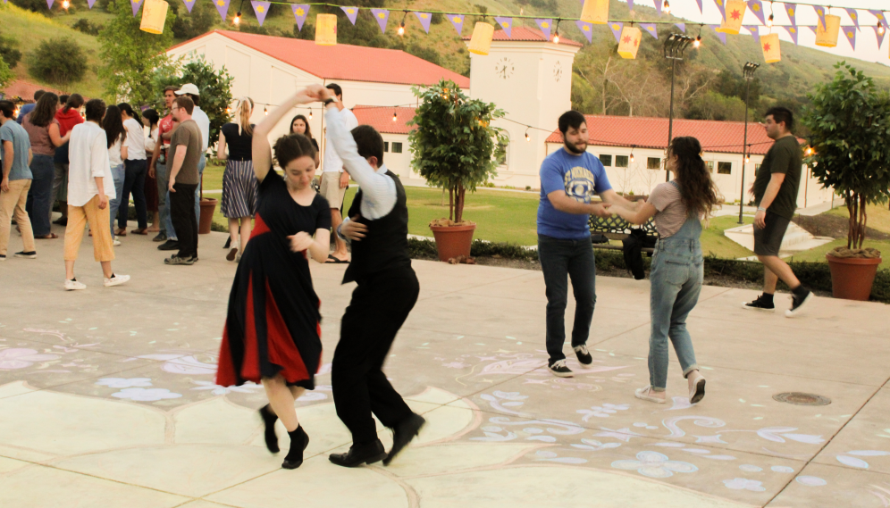 Students dancing on Gladys patio