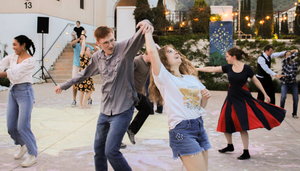 Students dancing on Gladys patio