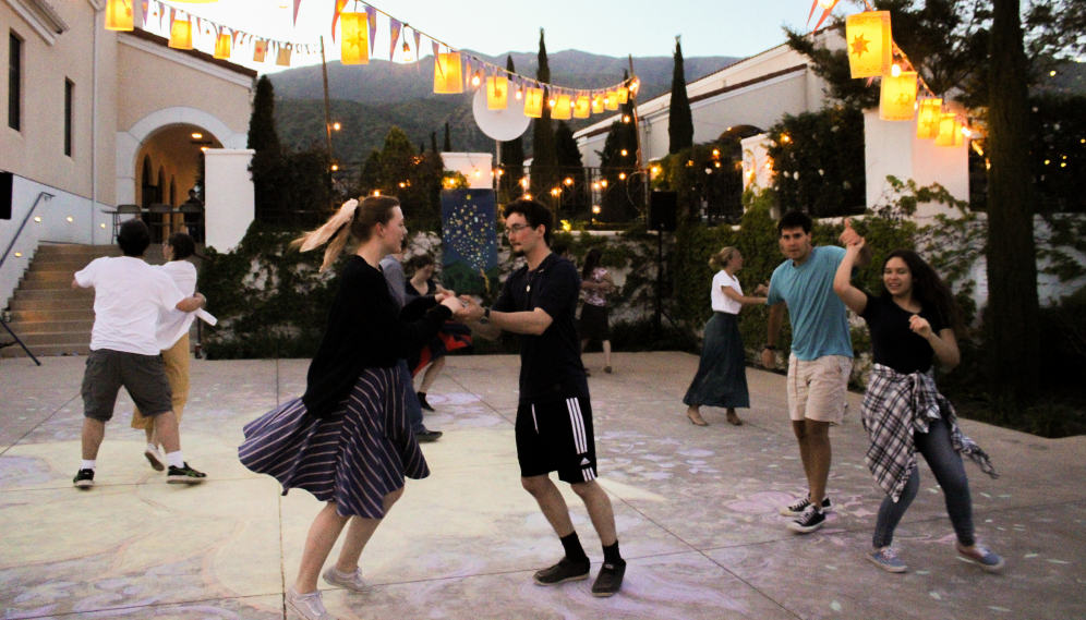 Students dancing on Gladys patio