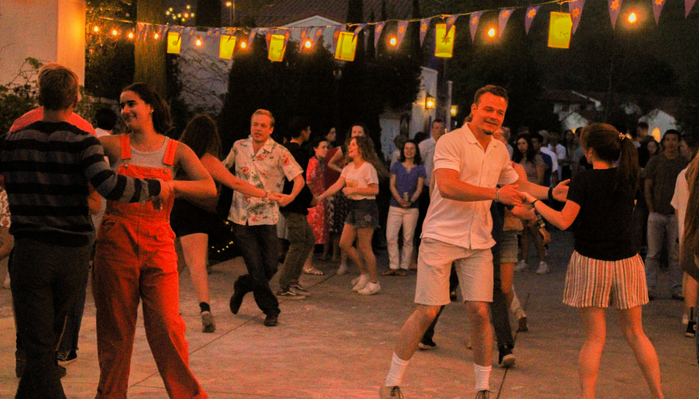 Students dancing on Gladys patio