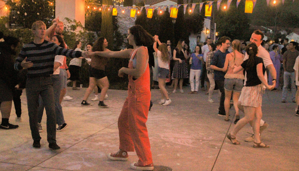 Students dancing on Gladys patio