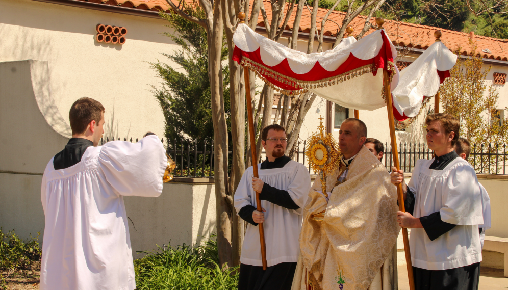 Another view of the thurifer incensing the Eucharist