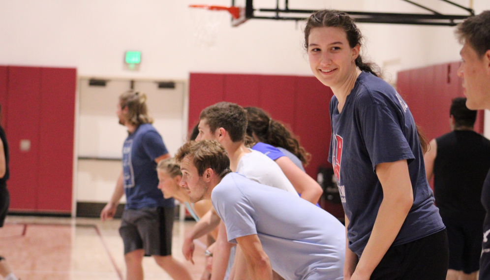 Students line up for dodgeball