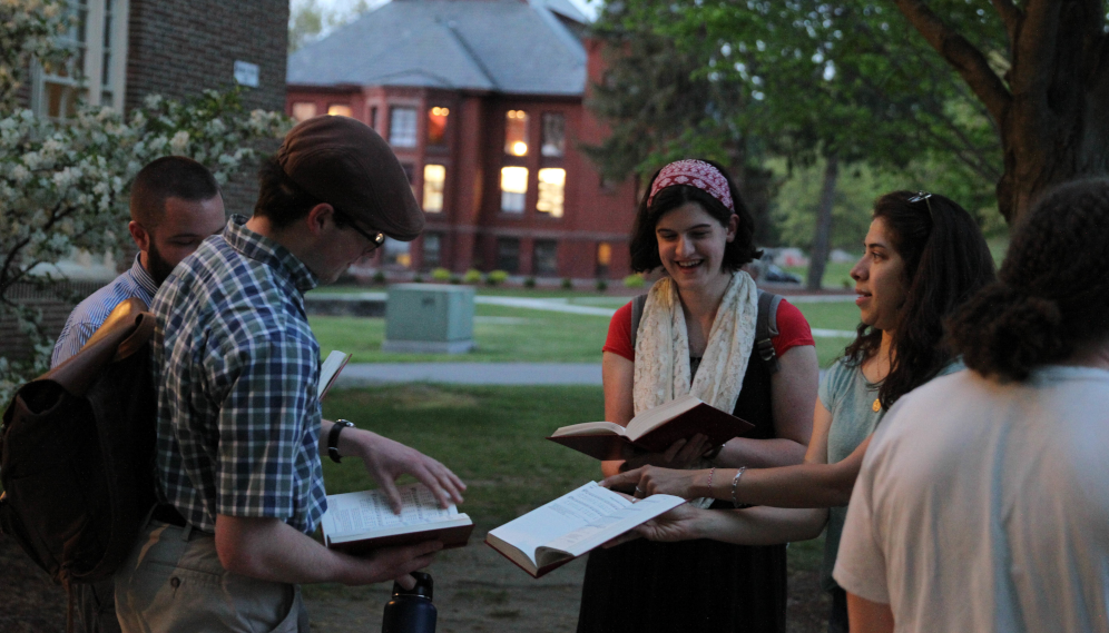 But in the cool of the evening on Thursday, many of the College’s students set aside studying for their final exams to celebrate Our Lord’s return to the campus’s true domus dei, restored just in time for Saturday’s Commencement. 