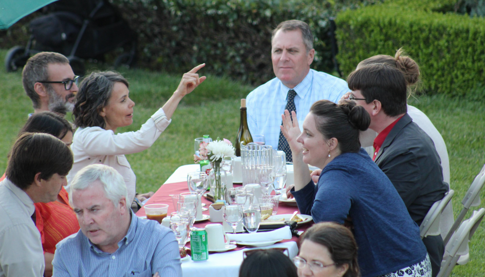 Alumni at a table