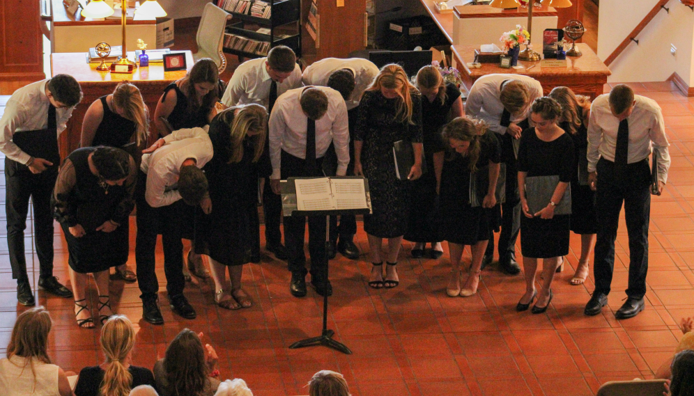 The performers bow