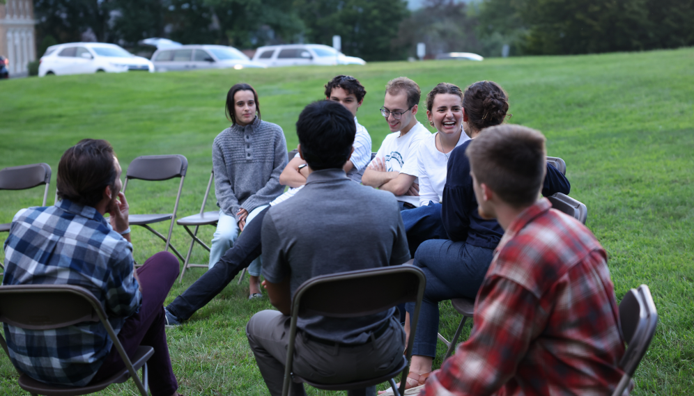 Freshmen gather outside Merril Keep