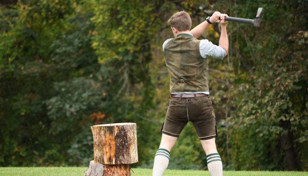 Paul Habsburg splits a log