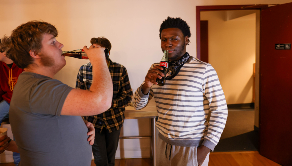 Chugging coke with the guys