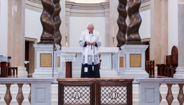 Fr. Buckley leads the prayers in Our Lady of the Most Holy Trinity Chapel