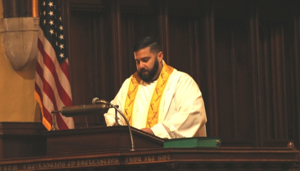 Fr. Rooney leads the prayers in Our Mother of Perpetual Help Chapel