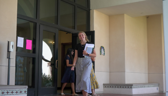 Students walk along academic quadrangle