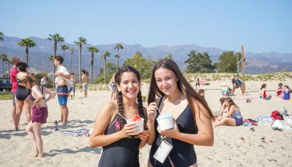 Two students with ice cream bowls