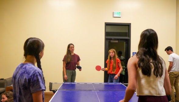 Dramatic shot of a game of ping-pong