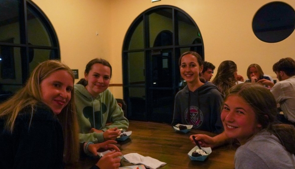 Eating brownies and ice cream at the coffee shop table