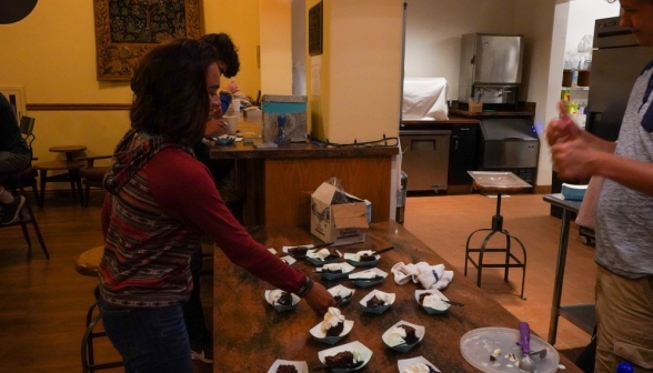 A flotilla of brownie-and-ice cream bowls at the coffee shop counter