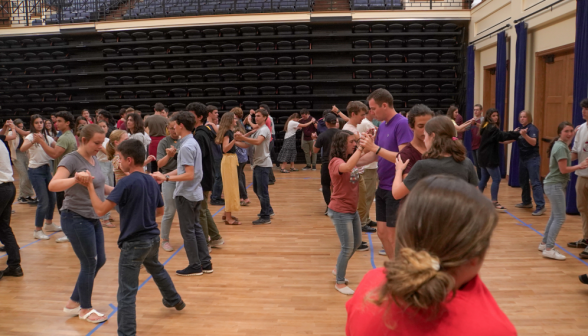 Students take up the waltz position