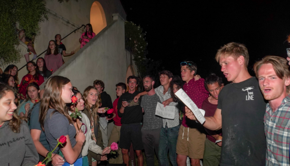 At the "front line", men sing to the women with gusto and enthusiasm