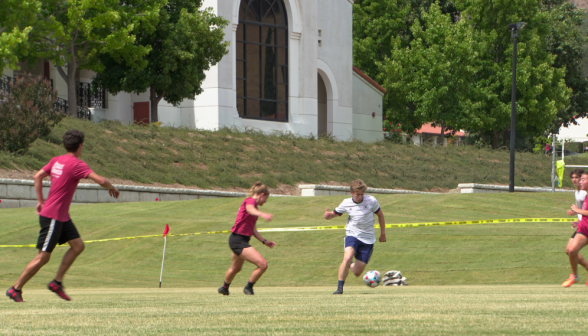 Students running at full tilt