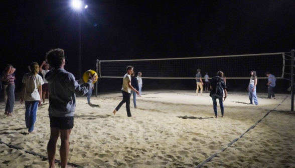 Nighttime volleyball under the lights