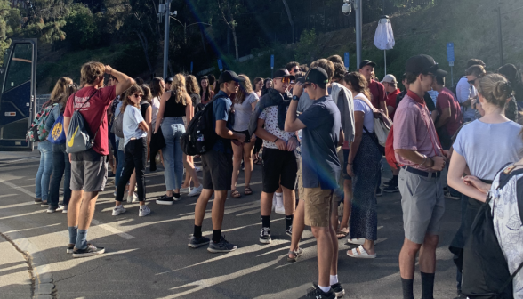 Students wait to enter Hollywood Bowl