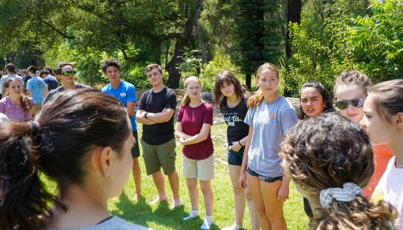 Students line up on the field