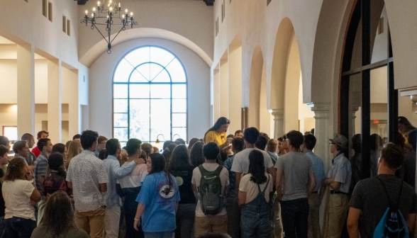 Students crowd into the library for the second night of study hall