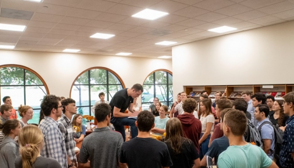 Students fill the left wing of the library, preparing for study hour