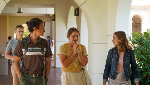 Students walk along academic quadrangle