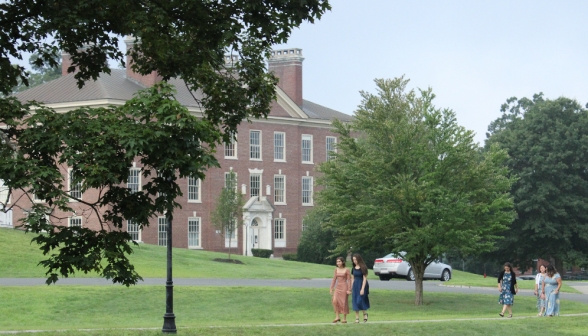 Students walk on campus